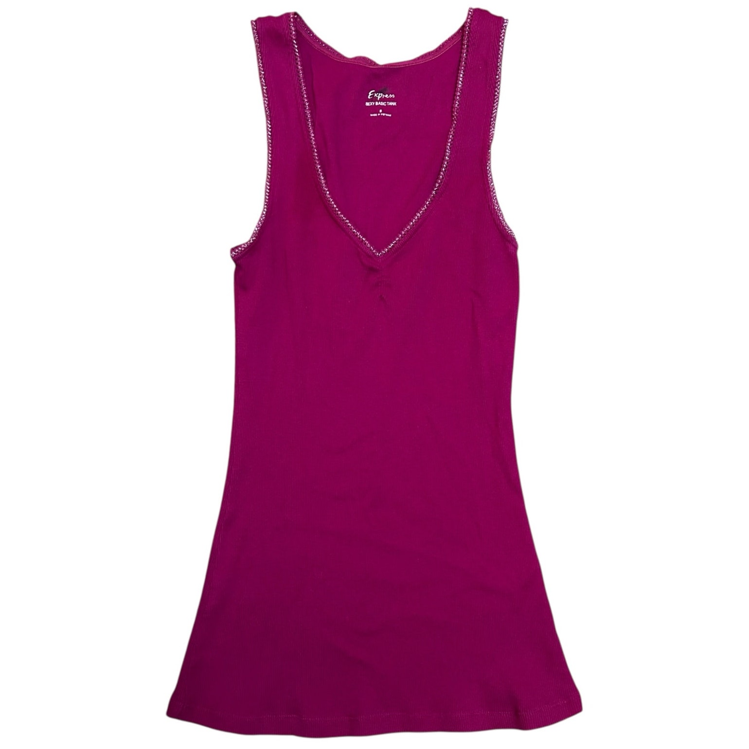 Vintage Y2k Express Ribbed Tank Mall Club Coquette Womens Small Pink Lace Trim